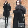 Kvinnors dike rockar vinter kvinnor 2023 mode stora päls krage förtjockad down jacka bomullsblomma löst huva varm kappa