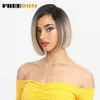 Mujer colorido Bob corto pelucas rectas para mujeres negras raíces oscuras marrón peluca de encaje sintético pelucas de cabello natural sin cola 230524