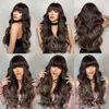 Lace Wigs HAIRCUBE Brown Highlight Synthetic Wigs Long Water Wavy Wigs For Women With Bangs Daily Cosplay Heat Resistant Natural Hair Wigs Z0613