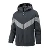 Men's Jackets Men Hooded Thin Style Jacket Vintage Reflective Strips Sport Coat Waterproof Outdoor Windbreaker Patchwork Oversize