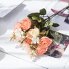 Fiori decorativi Autunno Ibrido Artificiale Tea Rose Bouquet da sposa per la casa Matrimonio Festa Festa Decorazione natalizia Piante finte di seta