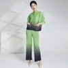 여자 2 피스 바지 miyake preated gradient printed sets 여자 싱글 가슴 우아한 느슨