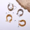 Hoop Huggie Anti-allergic Light Stainless Steel 18K Gold Plated Minimalist Small Size Texture Curly Gold Hoop Earrings For Lady 230614