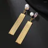 Backs Earrings Vintage Gold Long Metal Tassel Clip On Trendy Pearl Without Piercing Mosquito Coil For Women Jewelry 2023