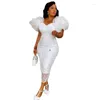 Ethnic Clothing African Dresses For Women White Puff Sleeve Plus Size Turkey Sequin Evening Lace Wedding Party Long Dress Muslim Africa