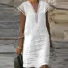 Базовые повседневные платья, женское хлопково-льняное платье, летняя мода, сплошной цвет, мини-женское платье большого размера со средним рукавом, Vestidos 230614