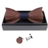 1Set Wood Tie Pocket Square Cufflink Wood Bow Tie Men Tillbehör Bröllopsmodet Träbindningar Set6198801262a