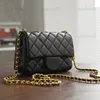 2024 Mini Square Pearl Crush Bags, Dames rechthoekige klep Gold Ball Bag, Luxe Black Lambskin Quilted Crossbody Purse