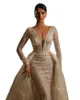 Luxury Mermaid Wedding Dresses Bridal Gowns With Detachable Train African Sequined Vestidos Long Sleeve Wedding Dress