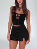 Two Piece Dress Women S Summer Outfits Sleeveless Bandeau Going Out Crop Tops Mini Bodycon Skirt Sets Club Party Streetwear (D