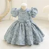 Girl Dresses Kids Exquisite Training Performance Dress High O-Neck Puff Sleeve First Communion Gown Ruffles Beading Bow Evening