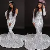 Silver Sequin Black Girls Prom Dress 2023 Sparkle Sweetheart Mermaid Tight Plus Size aftonklänningar Afrikanska kvinnor Formell party Robe de Soiree Vestido de Noche