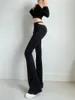 Pantalon Femme TVVOVVIN Extrêmement Noir Taille Ouverte Creux Sexy Micro Cloche Bas Pour Femmes Mince Haute Élastique DBMK