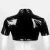 Men's T Shirts Men's PVC Bright Leather Jacket Sexy Slim Short Sleeve Half Shirt