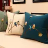 Chair Covers Chinese Classical Lotus Bird Embroidery Throw Pillow Cover Cotton Linen Sofa Cushion Buddhism Tendency Home Decoration 230613