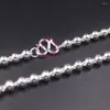 체인 Real 999 Fine Silver Necklace 5mm Bead Link Chain 17.7 인치 여성