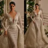 Luxury Mermaid Wedding Dresses Bridal Gowns With Detachable Train African Sequined Vestidos Long Sleeve Wedding Dress