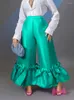 Women's Pants AOMEI Women High Waist Flare Wide Leg Big Size Shiny Ruffles Trumpet Bell Bottoms Trousers Femme Trendy Party Elegant