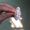 Big Flower 925 Srebrny Pierścień Owalny Aaaaa CZ Stone Luksusowy zaręczyny Pierścienie dla kobiet Bridal Oświadczenie Biżuteria