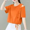 Dames Blouses Fashion Hollow Out Button Shirring Bow Off Shoulder Blouse Dameskleding 2023 Zomer Oversized Casual Tops Sweet