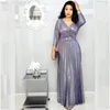 Women's Swimwear Long-Sleeved Pleated Maxi Skirt With Belted Glitter Evening Dress