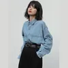 Blouses pour femmes Style coréen femmes Denim chemises amples 2023 printemps automne femme revers poche hauts à manches longues étudiant chemise Outwear