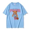 メンズTシャツINAKAパワープリントTシャツ半袖ピンクバスケットボールベアパターンTシャツMEN PURE COTTONT TEES MALE Y2K特大Tシャツ230613