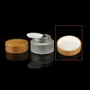 Frostat glas kosmetiska burkar hand/ansikte/kroppskrämflaskor resor storlek 20g 30g 50g 100 g med naturlig bambu cap pp inre täckning gpjxa