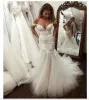 Off The Shoulder Appliqued Lace Mermaid Wedding Dresses Tulle Bottom Country Bridal Dress Backless Country Wedding Gowns