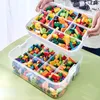 Storage Boxes Bins Building Blocks Box Stackable Toys Organizer with Lego Baseplate Lid Carrying Handle Grid Case 230613