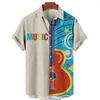 Camicie casual da uomo Moda hawaiana Musica Chitarra Stampa 3D Camicia da uomo a maniche corte con scollo a V da uomo Abbigliamento da uomo Top da festa 5xl