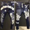 Mens Jeans Street Style Fashion Men High Quality Retro Blue Printed Designer Slim Fit Ripped Hip Hop Splashed Denim Pantsmens 8n63 P8X9