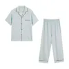 Mannen Nachtkleding Merk Top Kwaliteit 60S Lyocell Satijn Zijden Pyjama Set Voor Mannen Zomer Luxe Korte Mouwen broek Pijamas Mannelijke Thuis Kleding