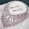 Necklace Earrings Set 2023 FASHION Luxury Red Pink Purple Crystal Water Drop Zircon Earring Wedding Bride Party Dress Banquet Jewelry