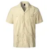 Mens Casual Shirts White Cuban Camp Guayabera Shirt Men Stylish Embroidered Woven ButtonDown Mexican Caribbean Style Beach 2XL 230614