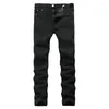 Jeans masculino clássico preto denim algodão moda slim fit zíper calça casual simples chique designer de marca para venda