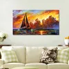 Modern Impression Canvas Art Crimson Clouds Contemporary Oil Painting Street Handmade Restaurant Decor