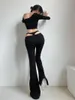 Pantalon Femme TVVOVVIN Extrêmement Noir Taille Ouverte Creux Sexy Micro Cloche Bas Pour Femmes Mince Haute Élastique DBMK