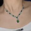 Pendentif Colliers Mode Vert Émeraude Ovale Pierre Cubique Zircone Collier Pour Les Femmes