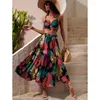 Vestidos de Trabalho Sexy Alças Espaguete Crop Tops Saias Longas Conjuntos de 2 Peças para Mulheres Moda Verão Conjunto de Duas Peças Estampado Praia Midi Saia Boho