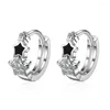 Boucles d'oreilles à tige épaisse couleur argent cerceau pour femmes accessoires d'oreille avec Zircon émail étoile Piercing Huggie boucle d'oreille bijoux Aretes