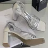 Sandaler 2023 Summer Women Gold Square Heels Fashion Ladies Elegant Gladiators Stripper 8cm High Party Dress Shoes