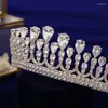 Hårklipp kungliga europeiska zirkonia brudar kronor tiaras huvudstycken kristall brud pannband bröllopstillbehör