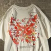 American High Street Flower Butterfly Print Manga Curta T-shirt Feminina e Masculina Solta Ins Marca Hip-hop Tendência Coreana Camisetas