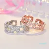 anéis de banda de designer simples retrô vintage joias para mulheres anéis abertos de geometria oca ouro rosa prata com cristal