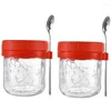 Storage Bottles Overnight Oatmeal Cups Glass 2pcs Yogurt Container With Lid And Spoon 13.5oz Leakproof Cerea Milk Cup For Coffee