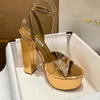 Aquazzura Sandal Sinner Plateau 140mm Gold Women's Metallic Feeling Platform High Heeled Sandals Chunky Block Ankle Strap Dress Designer women shoes heels