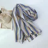 Sciarpe 2023 Scialli con frange con stampa a righe blu Avvolgere Hijab da donna con sciarpa da spiaggia morbida in voile lungo