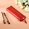 Storage Bags Vintage Leather Pencilcase Zipper Pen Holder Portable Mini Handmade PU Pencil Case For Writing Matreials Stationery Gift