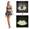 Women's Swimwear Rainbow Reflective Women Rave Swimsuit Summer 3 Piece Bikini Set Skirt Mini Triangle Buckle Bra Top Swimwears Fit Tight